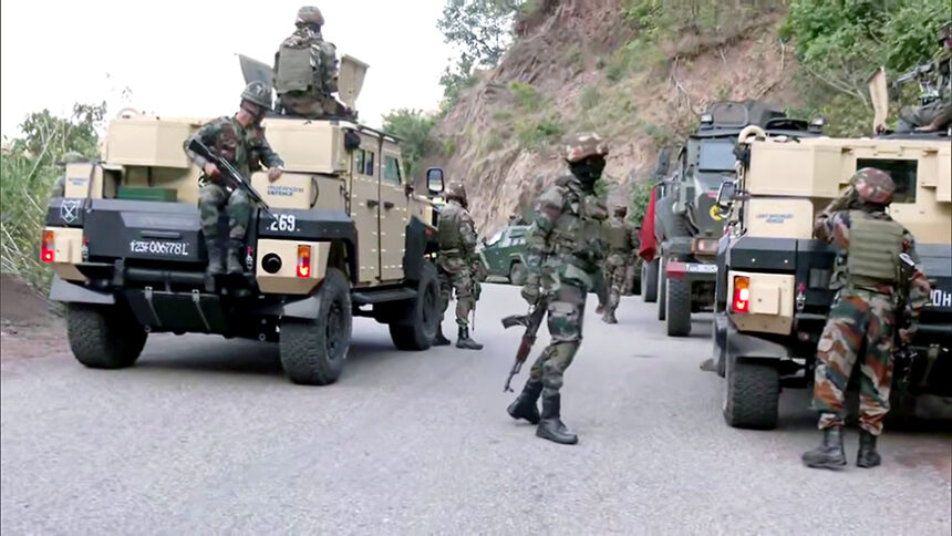 Indian Army conducting a search operation in the Reasi following the terror attack