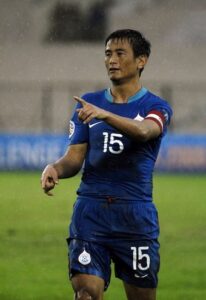 India's Bhutia reacts during their semi-final match against Myanmar in AFC Challenge Cup India in Hyderabad