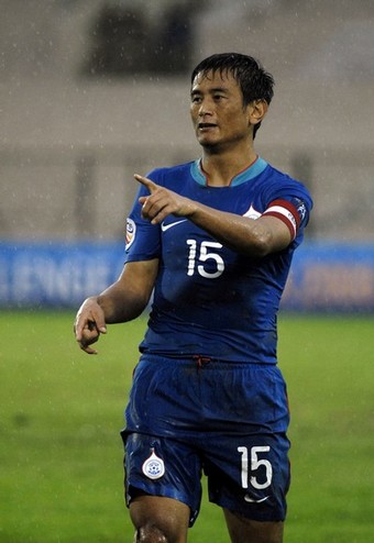 India's Bhutia reacts during their semi-final match against Myanmar in AFC Challenge Cup India in Hyderabad