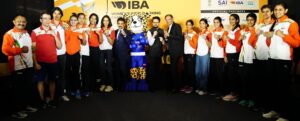 Sports-Minister-Anurag-Thakur-and-BFI-President-Ajay-Singh-centre-with-the-World-Championships-mascot-Veera-and-Indian-squad-during-a-press-conference-in-New-Delhi-on-Friday.-scaled